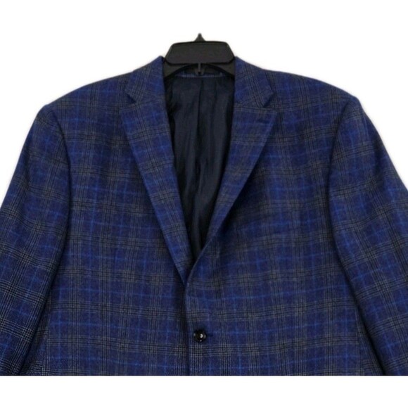 TailoRED Sports Blazer Mens 46R Blue Plaid Reda Italian Wool Made in Canada - Picture 3 of 16